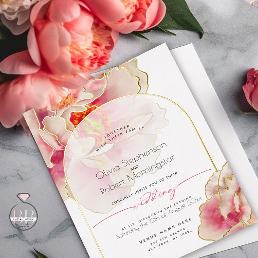 Invitation En Aluminium Mariage | Sublime rose corail Paeonie