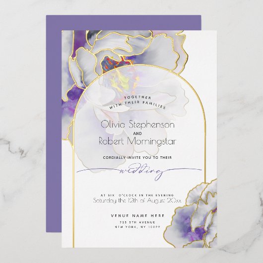 Invitation En Aluminium Mariage | Superbe Pivoine Violette (Recto/Verso)