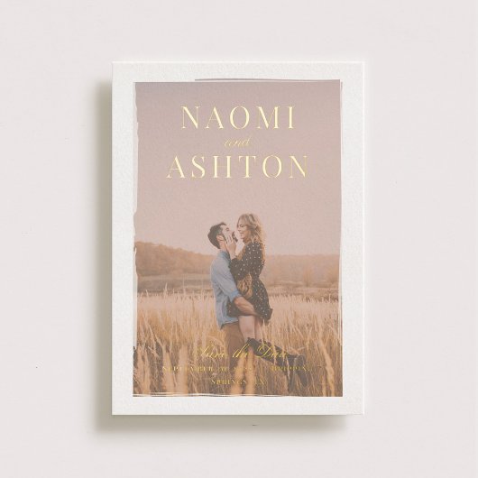 Invitation En Aluminium Mariage superposé brossé Enregistrer la date Real 