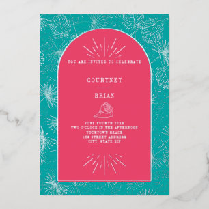 Invitation En Aluminium Mariage sur la plage aux feuilles de palmier rose