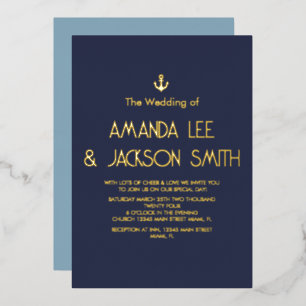 Invitation En Aluminium Mariage sur la Plage Marin Or Ancre Mariage Ton Bl