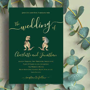 Invitation En Aluminium Mariage sur le thème des dinosaures Vert et Or