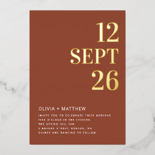 Invitation En Aluminium Mariage Terracotta Profond & Or Photo Minimalist