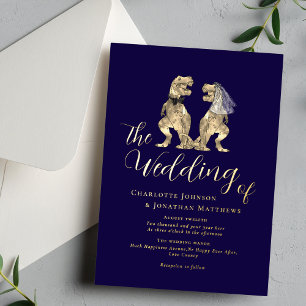 Invitation En Aluminium Mariage Thème Dinosaure Bleu Nuit Or