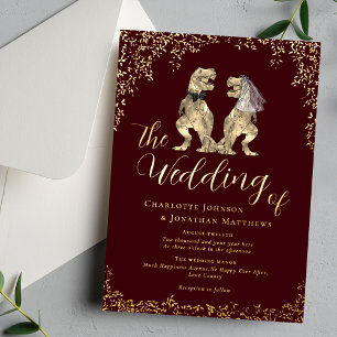 Invitation En Aluminium Mariage Thème Dinosaure Bordeaux et Or