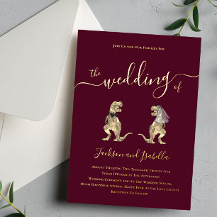 Invitation En Aluminium Mariage thème dinosaure Bordeaux et Or