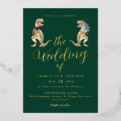Invitation En Aluminium Mariage Thème Dinosaure Vert et Or (Recto)