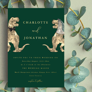 Invitation En Aluminium Mariage thème dinosaure Vert et Or