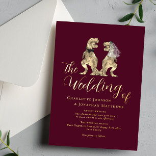 Invitation En Aluminium Mariage Thème Dinosaures Bordeaux Or