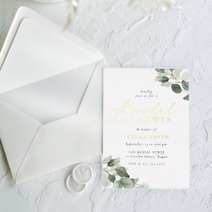 Invitation En Aluminium Mariage Thème Feuilles Vertes Aquarelle Or