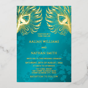 Invitation En Aluminium Mariage Ton de Bijou Plume de Paon Or