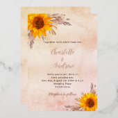 Invitation En Aluminium Mariage tournesol pampas herbe blush fleurs automn (Recto/Verso)