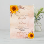 Invitation En Aluminium Mariage tournesol pampas herbe blush fleurs automn (Debout devant)