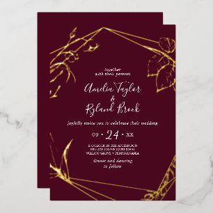 Invitation En Aluminium Mariage Tout-Compris Bourguignon à Feuille d'Or Fl