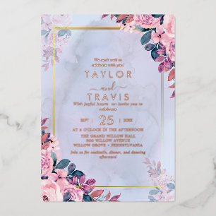 Invitation En Aluminium Mariage Tout-Compris Rose Gold Foil Floral Romance