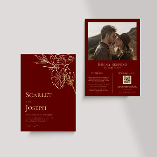 Invitation En Aluminium Mariage tout-en-un rouge à huile d'or