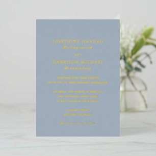 Invitation En Aluminium Mariage Traditionnel Bleu Poussiéreux Élégant