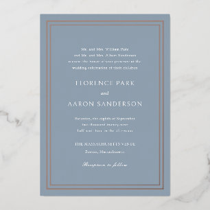 Invitation En Aluminium Mariage Traditionnel Bleu Poussiéreux Intemporel