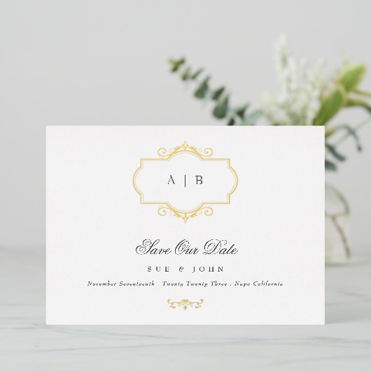 Invitation En Aluminium mariage traditionnel classique en or enregistrer l (Debout devant)