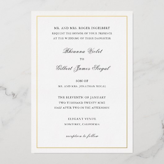 Invitation En Aluminium Mariage traditionnel de Rhianna (Recto)