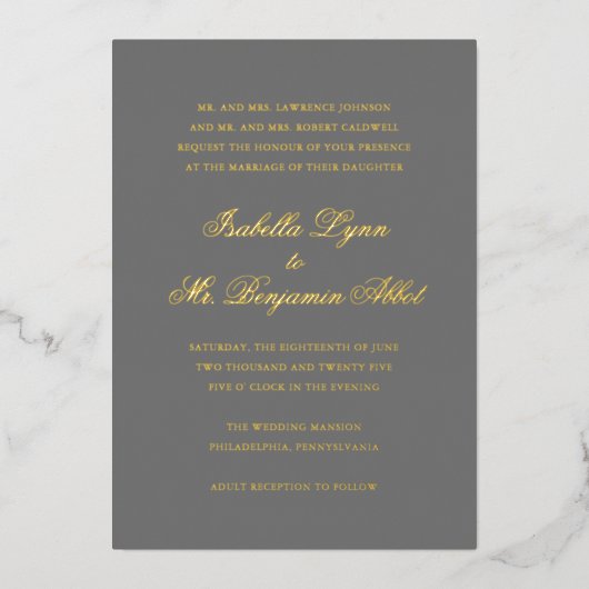 Invitation En Aluminium Mariage traditionnel gris formel élégant (Recto)