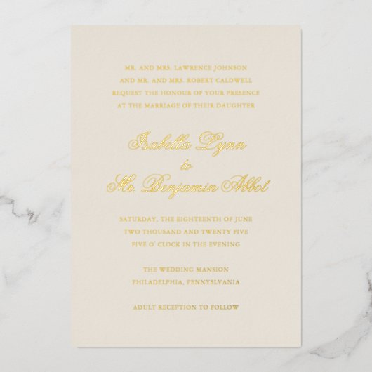 Invitation En Aluminium Mariage traditionnel ivoire élégant (Recto)