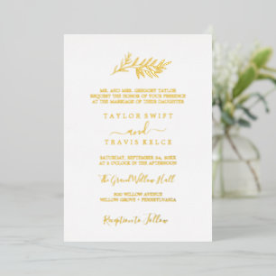 Invitation En Aluminium Mariage Traditionnel Minimaliste Feuille Or Feui