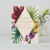 Invitation En Aluminium Mariage Tropical de Destination Enregistrez la Dat (Debout devant)