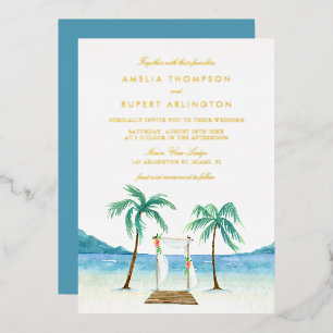 Invitation En Aluminium Mariage tropical de plage avec arbor floral aquare