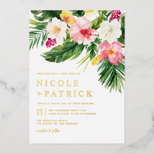 Invitation En Aluminium Mariage Tropical Fleurs et Verdure à l'Aquarelle