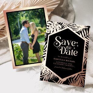Invitation En Aluminium Mariage Tropical Photo Enregistrez la Date Rose Go