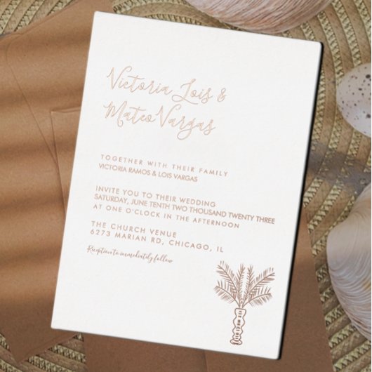 Invitation En Aluminium Mariage tropical simple à main tiré Palm Tree