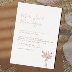 Invitation En Aluminium Mariage Tropical Simple avec Palmier Dessiné à la