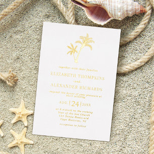 Invitation En Aluminium Mariage Tropical sur la Plage avec Palmiers Côtier