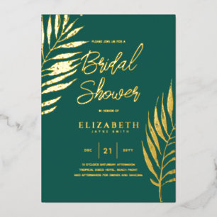 Invitation En Aluminium Mariage Tropical Vert BRIDAL SHOWER Feuilles Dorée
