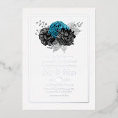Invitation En Aluminium Mariage Turquoise, Noir et Argent (Recto)