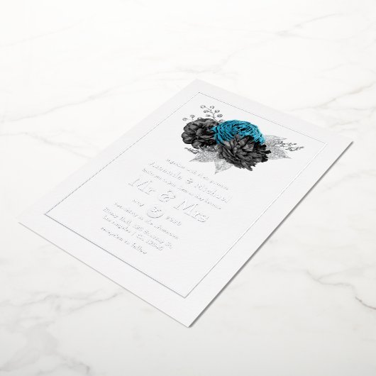 Invitation En Aluminium Mariage Turquoise, Noir et Argent (Rotation)