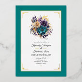 Invitation En Aluminium Mariage turquoise, violet et or (Recto)