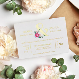Invitation En Aluminium Mariage Typographie Ampersand Floral Rose Beau