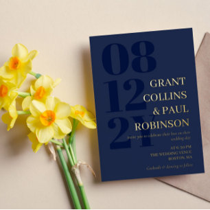 Invitation En Aluminium Mariage Typographie Bleu Nuit et Or