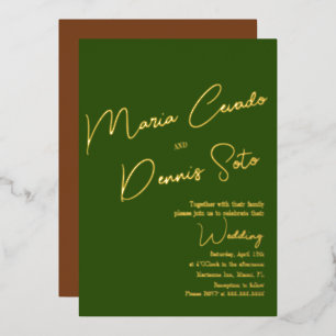 Invitation En Aluminium Mariage Vert Botanique Brun Script 