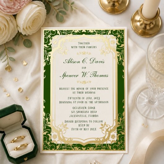 Invitation En Aluminium Mariage vert élégant
