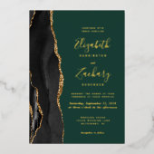 Invitation En Aluminium Mariage vert Emerald Agate Black Gold (Recto)