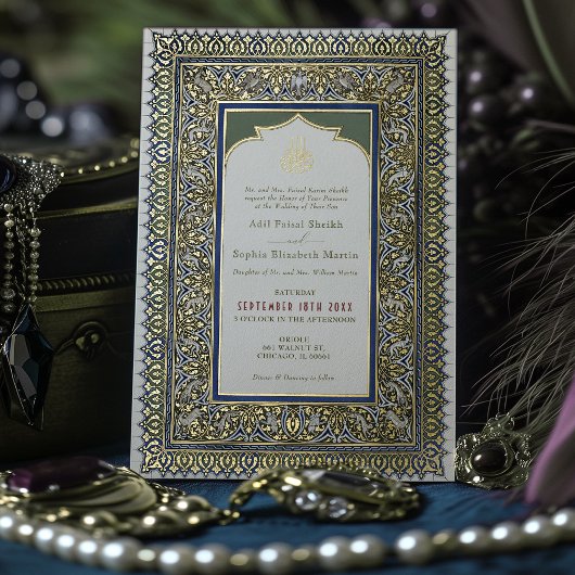 Invitation En Aluminium Mariage vert émeraude islamique ottoman turc