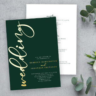Invitation En Aluminium Mariage Vert Émeraude Minimaliste Élégant Or