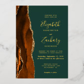 Invitation En Aluminium Mariage vert émeraude orange vif moderne (Recto)