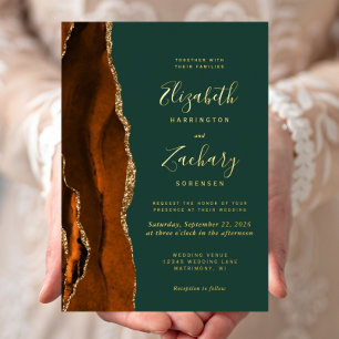 Invitation En Aluminium Mariage vert émeraude orange vif moderne