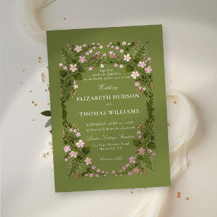 Invitation En Aluminium Mariage Vert Enchanté Jardin Arrière-Cour Rose Gol