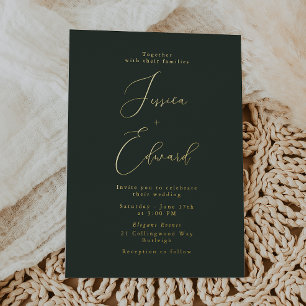Invitation En Aluminium Mariage Vert et Doré avec Feuille de Papier d'Alum