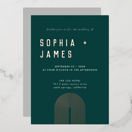 Invitation En Aluminium Mariage vert Foil Boho Arch (Recto/Verso)